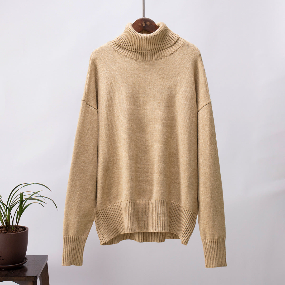 Classical High Neck Knitted Pullover Sweaters-Sweater&Hoodies-Khaki-S-Free Shipping Leatheretro