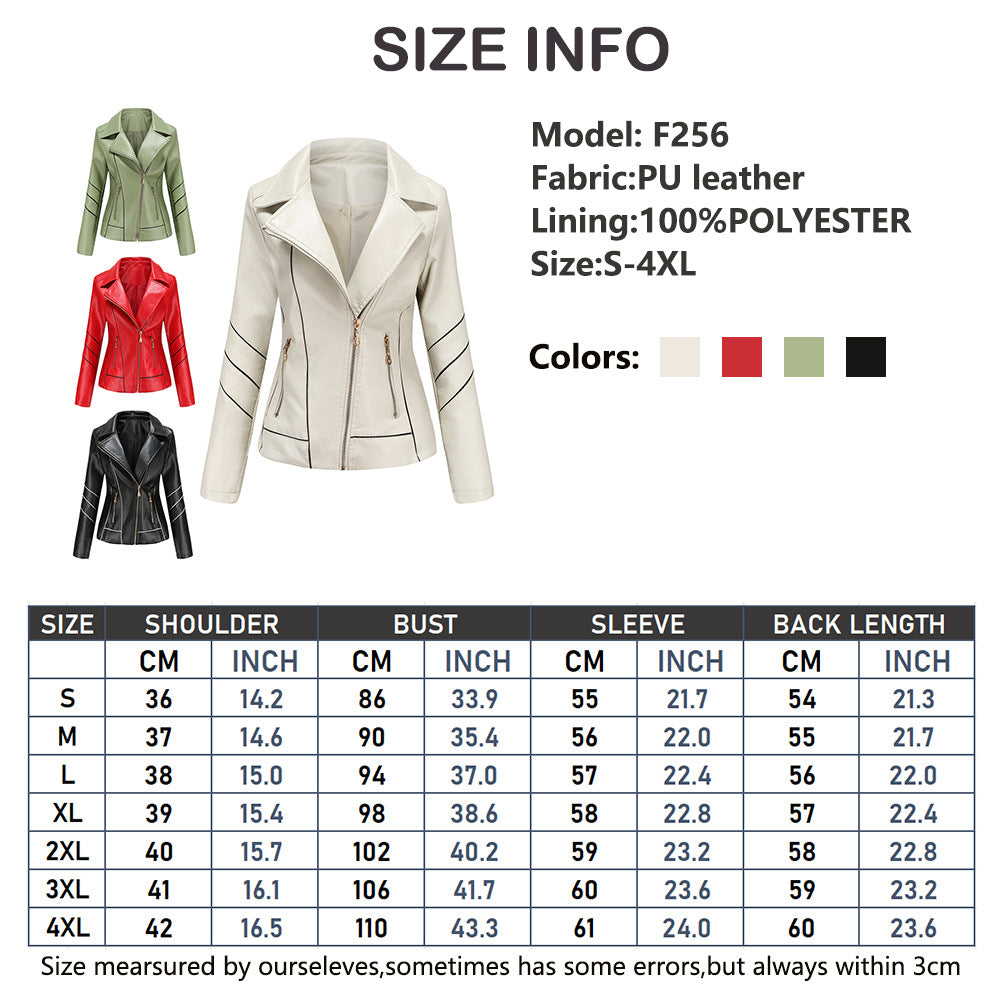 Women's PU Leather Jacket Short Biker Jacket for Spring & Fall-Beige-S-Free Shipping Leatheretro