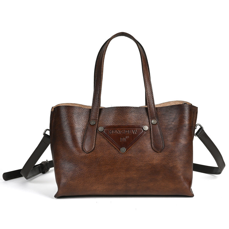 Vintage Genuine Leather Crossbody Bag Tote Bags-Brown-Free Shipping Leatheretro