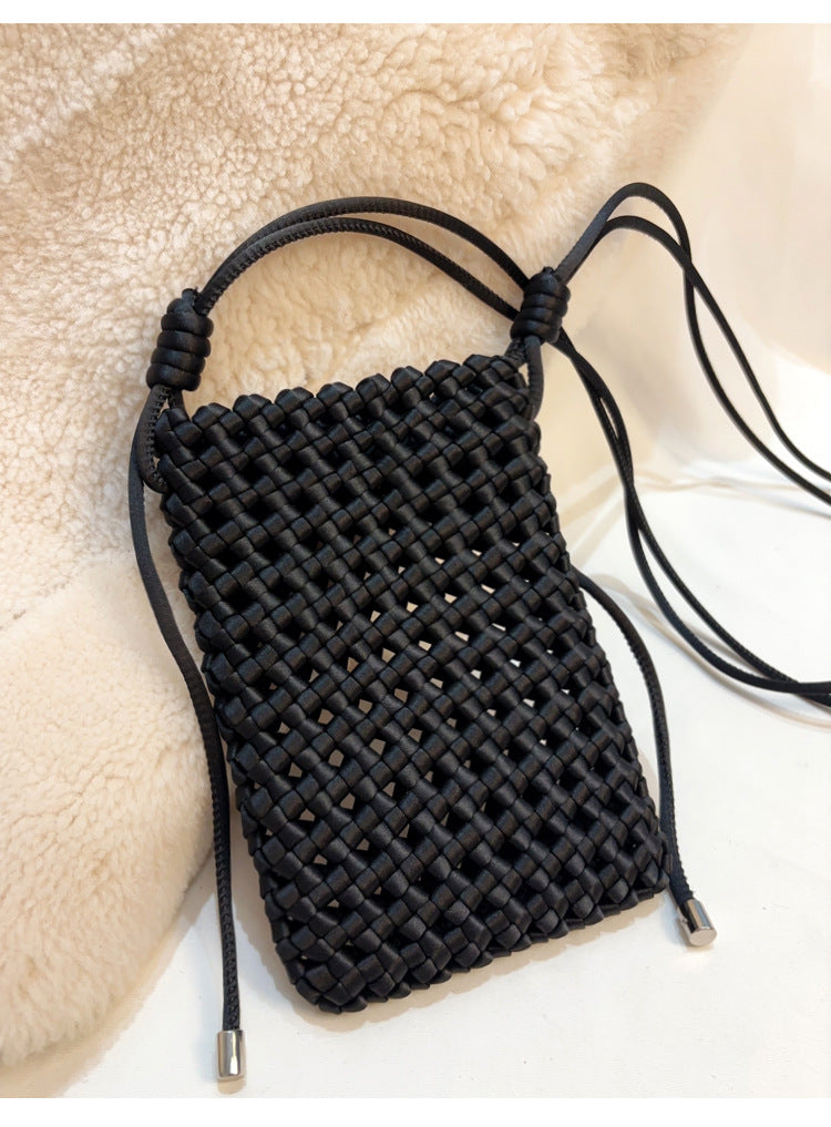 Handwoven Phone Purse – Stylish Women's Crossbody Bag-black-Free Shipping Leatheretro