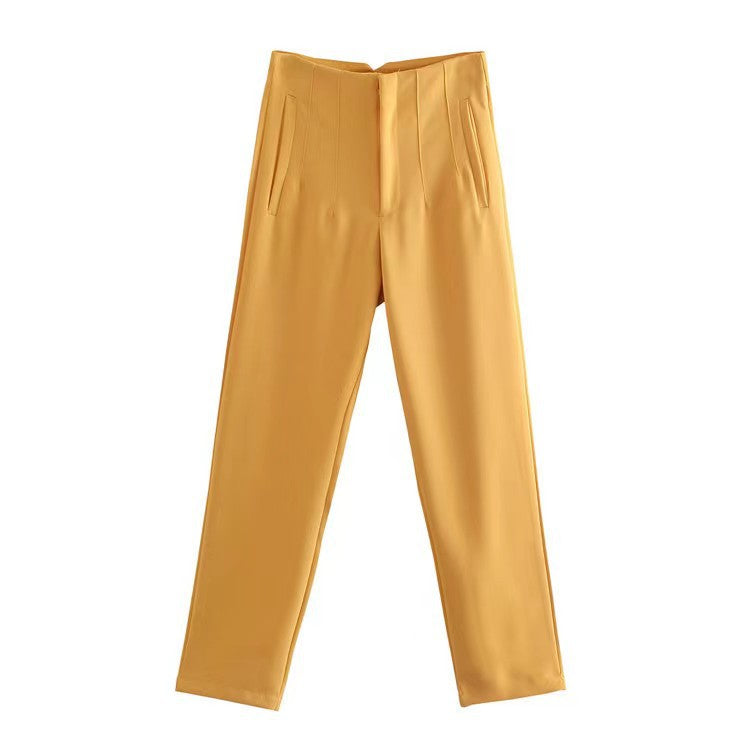 Casual Straight Women Pants-pants-Ginger Yellow-S-Free Shipping Leatheretro