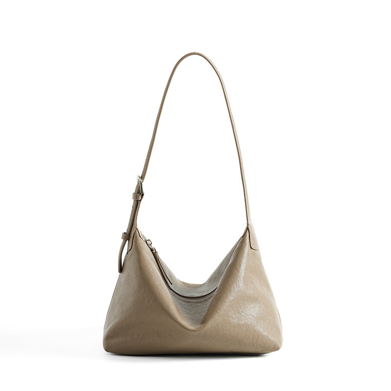 Vintage Full-Grain Vegetable-Tanned Leather Crossbody Hobo Bag-Shoulder Bags-Baroque brown-Free Shipping Leatheretro