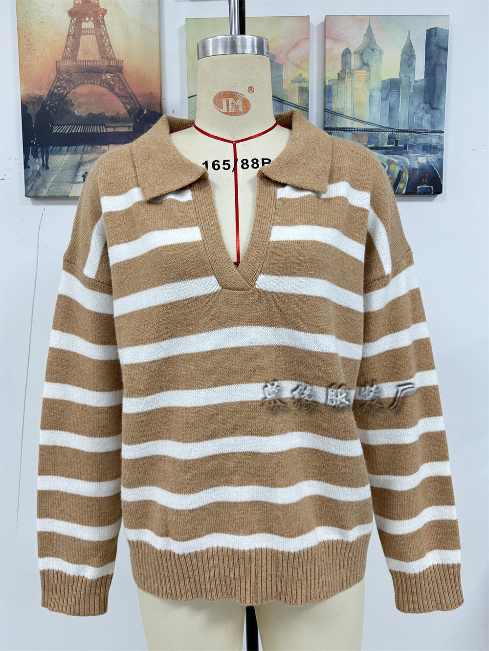 Fashion Striped Plus Sizes Knitted Sweaters for Women-Sweater&Hoodies-White-S-Free Shipping Leatheretro