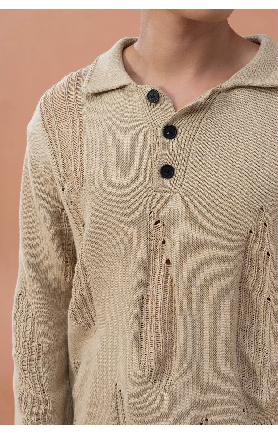 CLP Men's Distressed Knit Polo Shirt-Green-M-Free Shipping Leatheretro