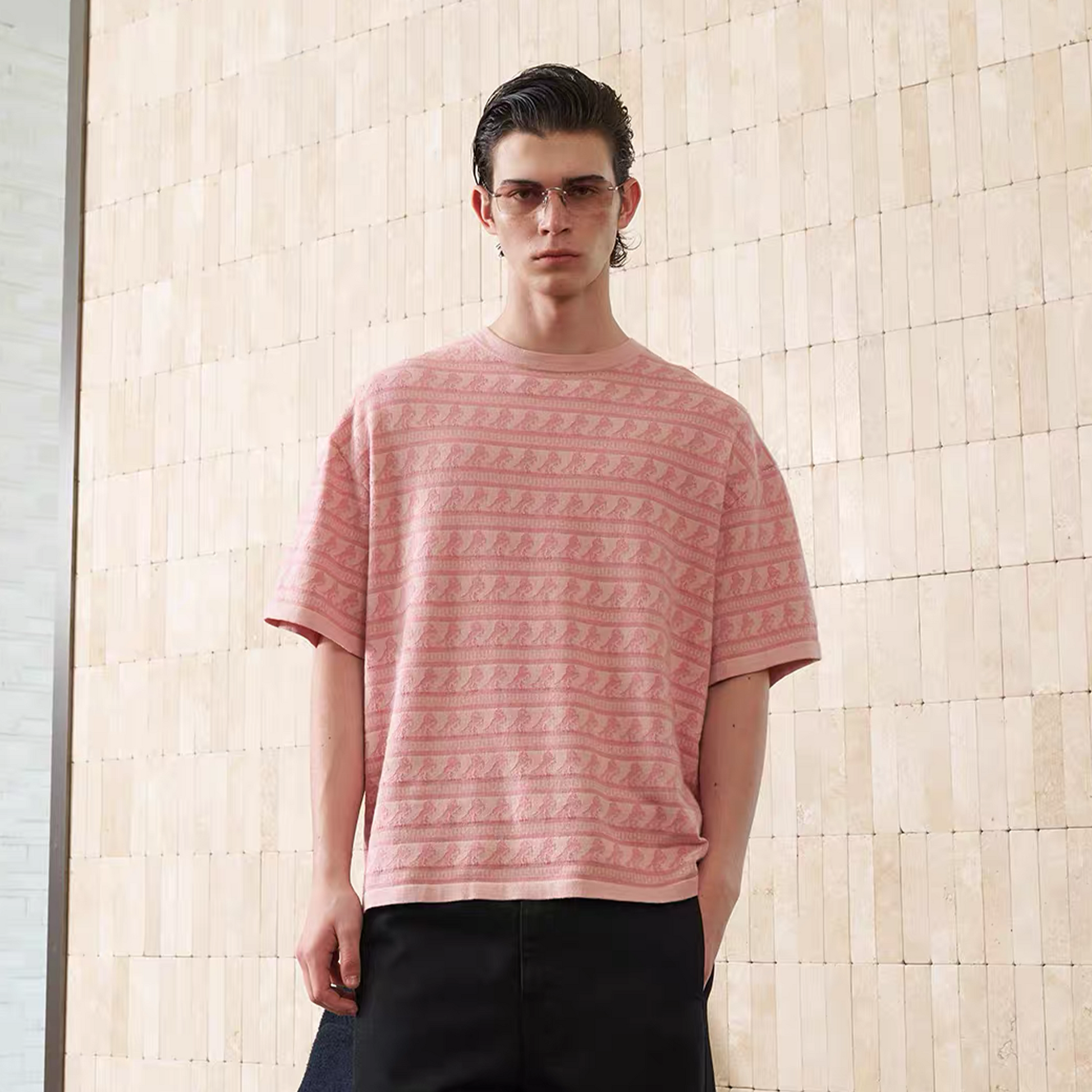 PMW Horse Jacquard Knitted T Shirt-T Shirt-S-Pink-Free Shipping Leatheretro