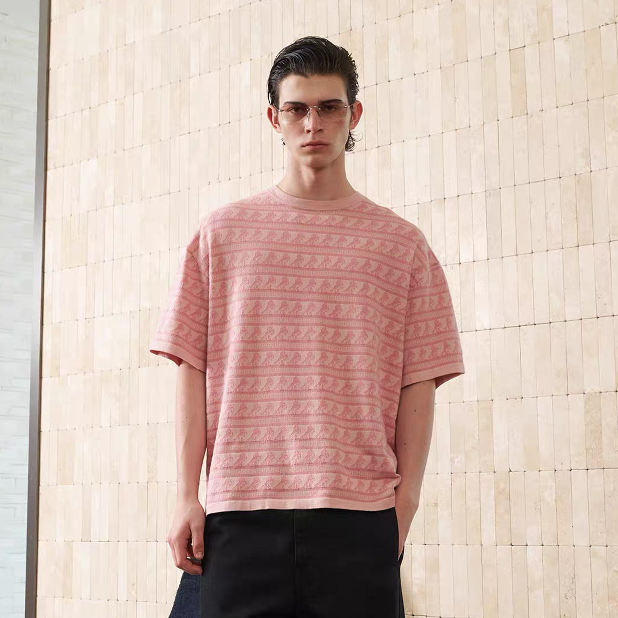 PMW Horse Jacquard Knitted T Shirt-T Shirt-S-Pink-Free Shipping Leatheretro