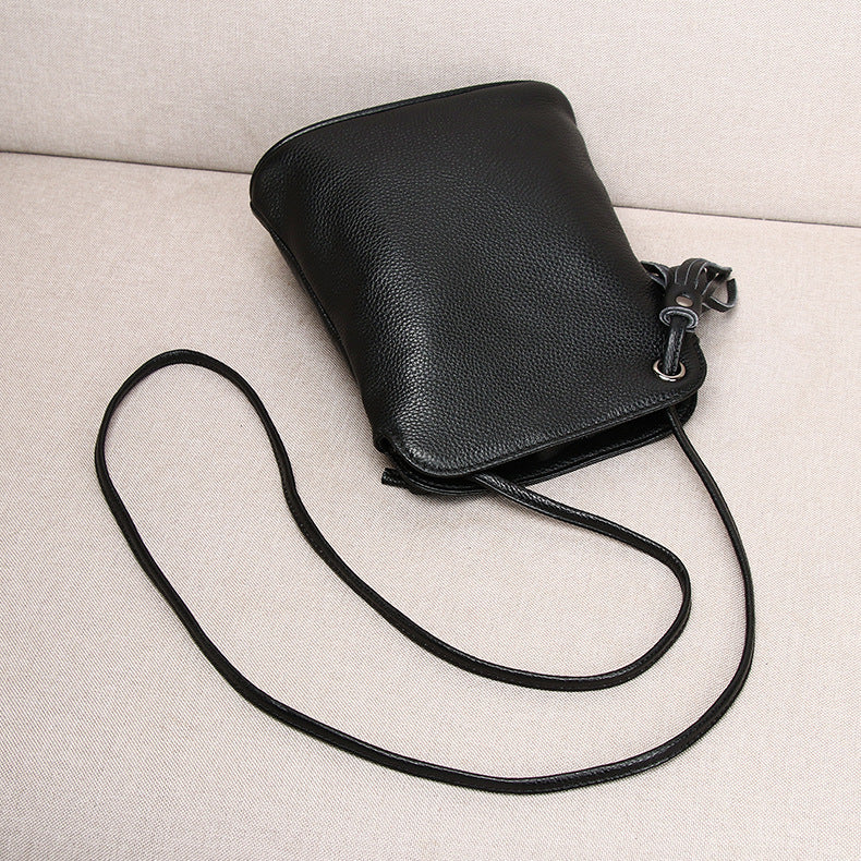 Women's Soft Genuine Leather Bucket Bag-Black Small-Free Shipping Leatheretro