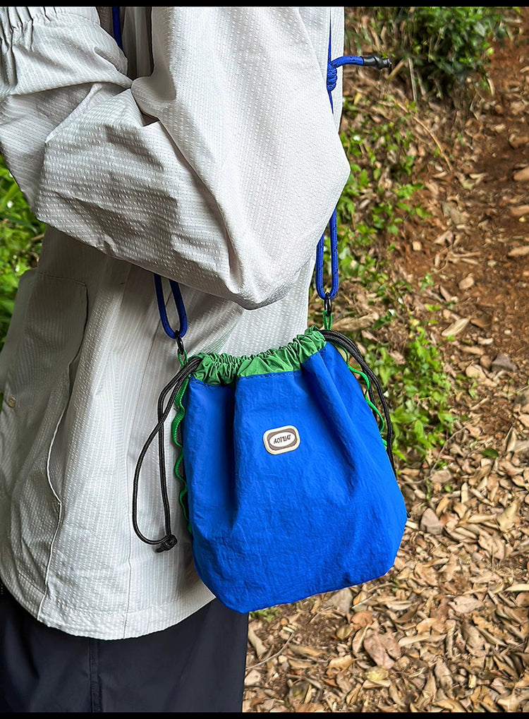 BOOM Colorblock Crossbody Bag - Versatile Drawstring Bucket Bag-Black rope-Free Shipping Leatheretro