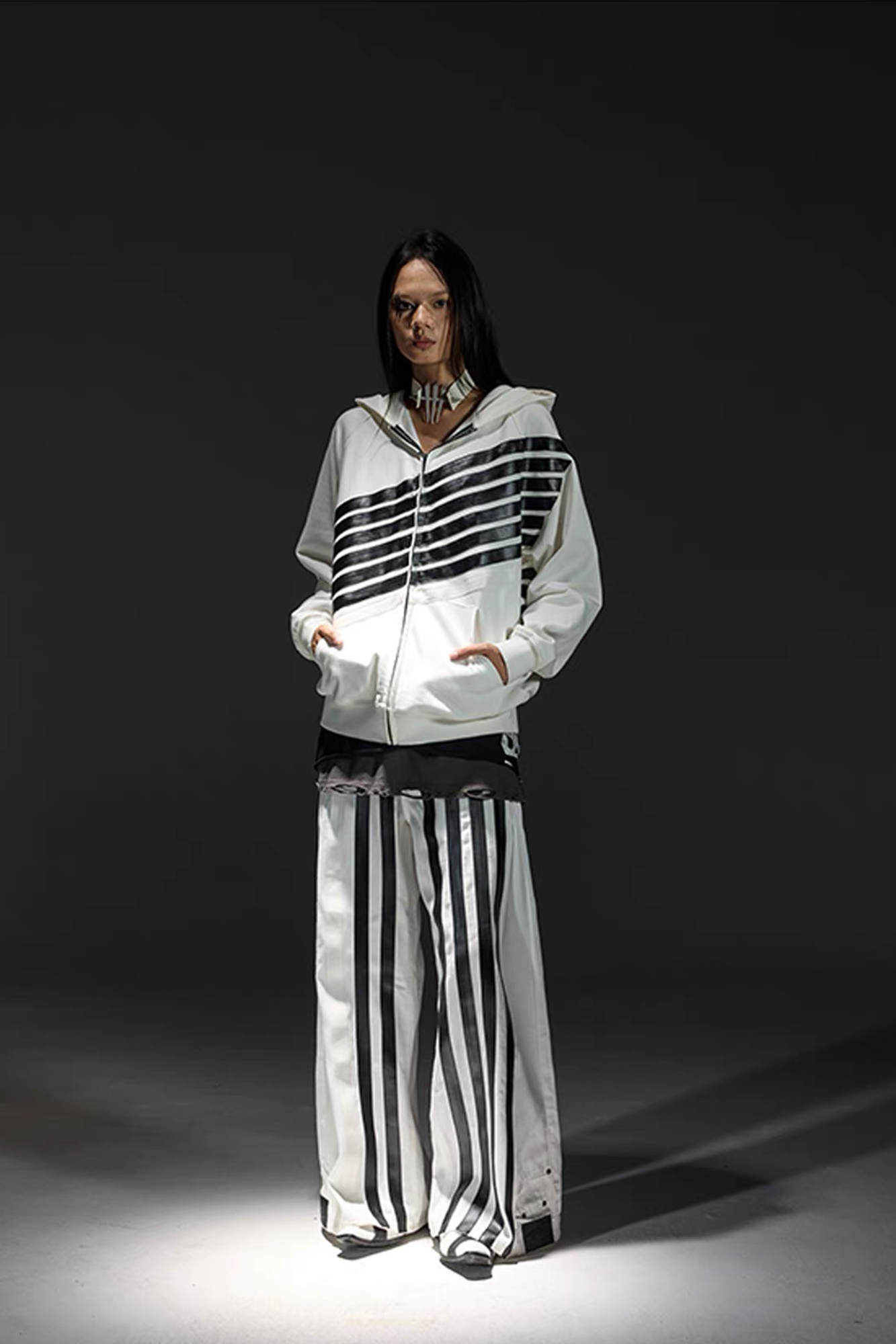 NOTHINGNESS WORLD Four-Stripe Wide-Leg Sweatpants-Pants-S-Black-Free Shipping Leatheretro