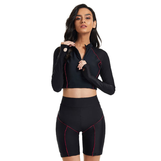Black Zipper Surfing suits for Women-Swimwear-Black-S-Free Shipping Leatheretro