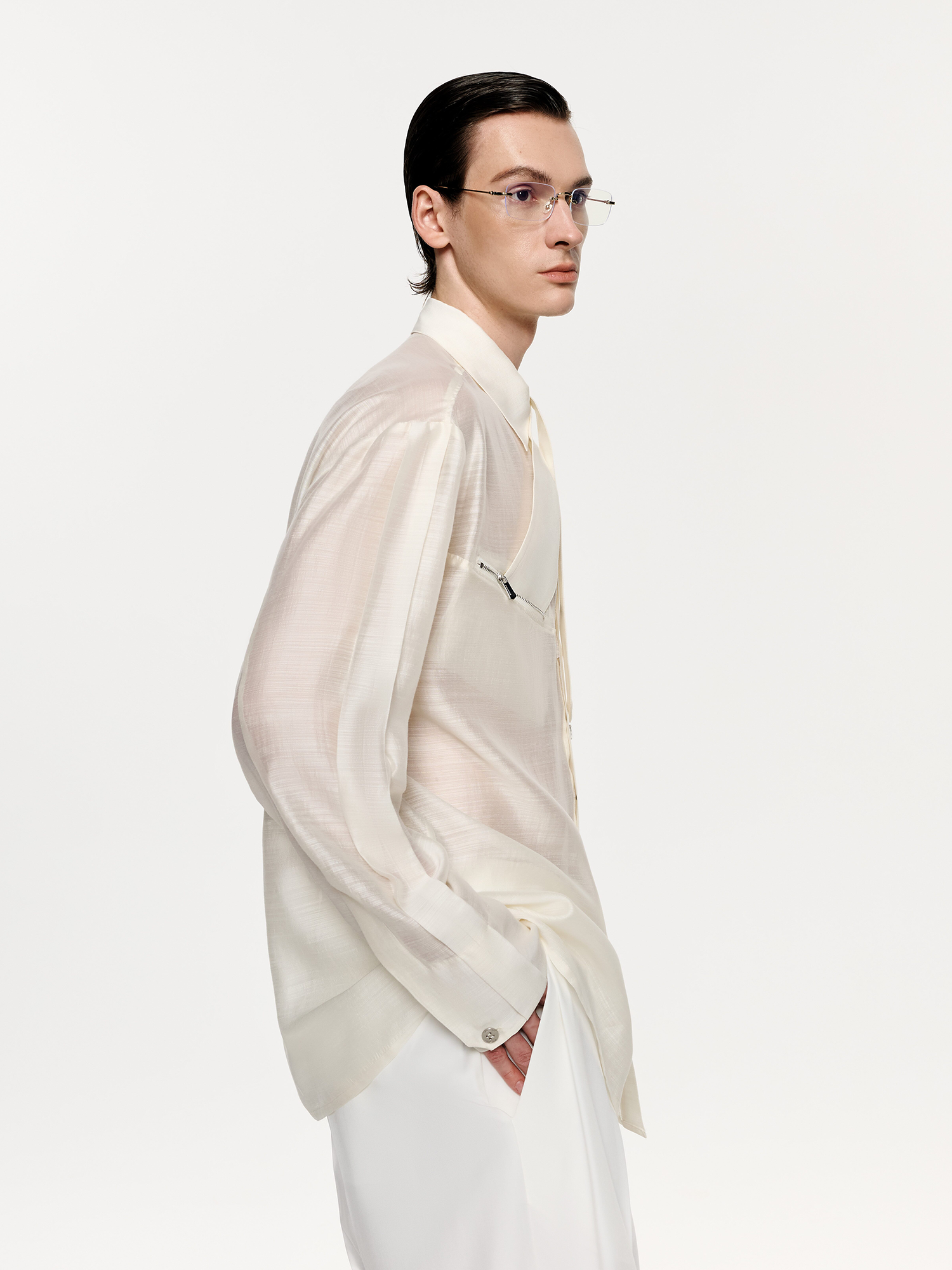 TIWILLTANG Structured Zip-Tie Tencel Shirt-Shirt-S-White-Free Shipping Leatheretro
