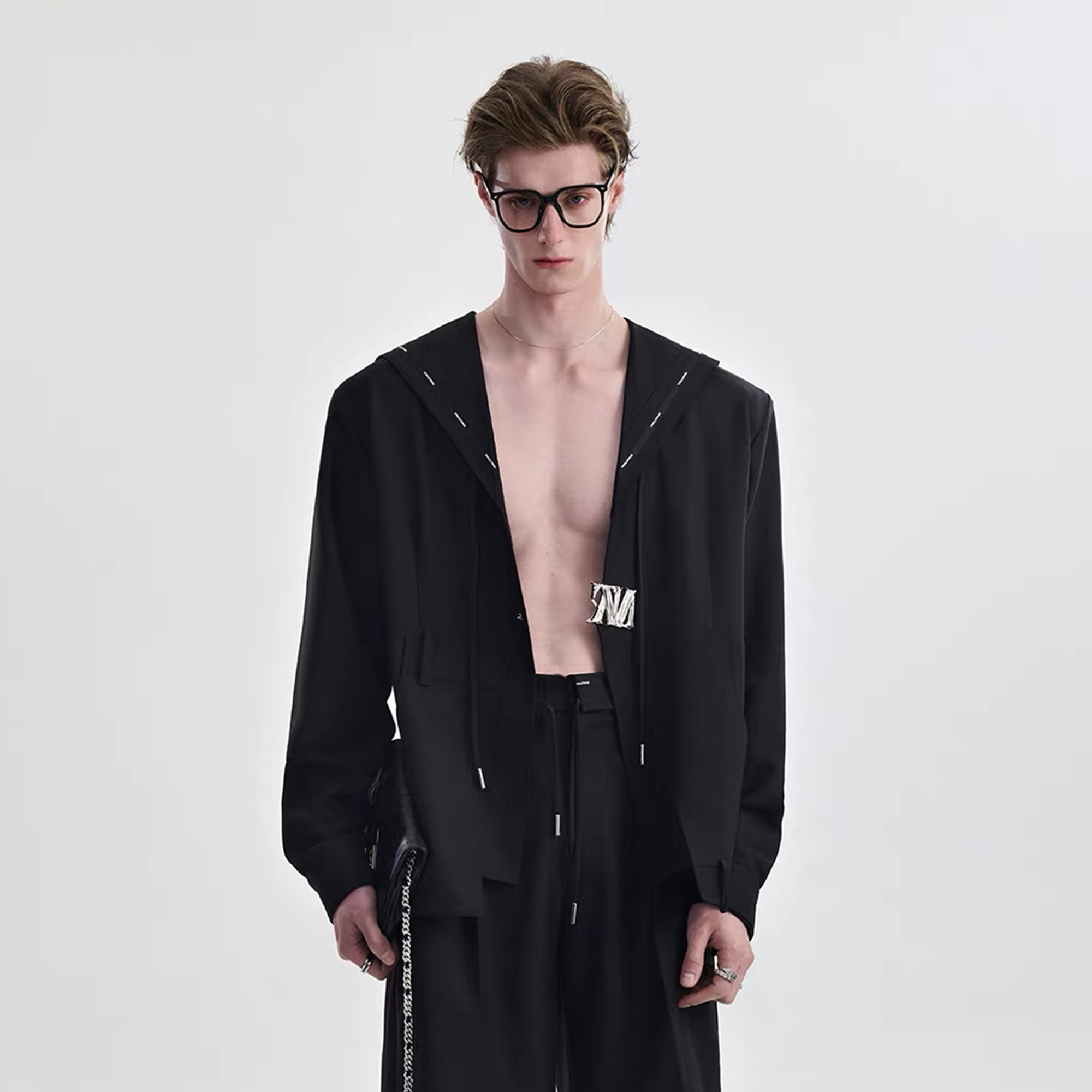 TIWILLTANG Minimal Sailor Collar Shirt-Shirt-S-Black-Long-Free Shipping Leatheretro