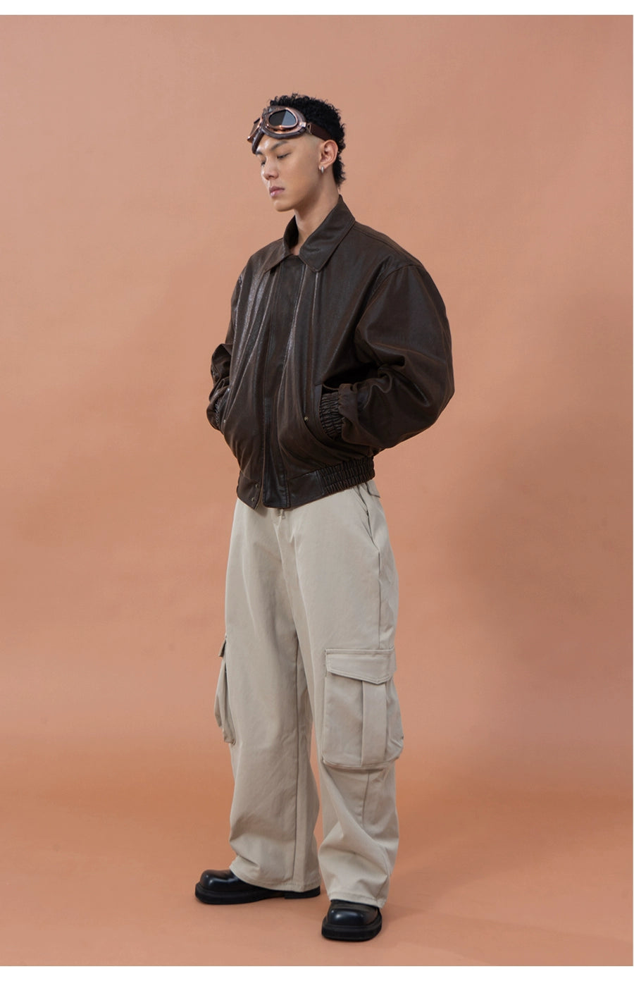 CLP Men's Brown Lapel Vintage Faux Leather Jacket-Coffee-M-Free Shipping Leatheretro