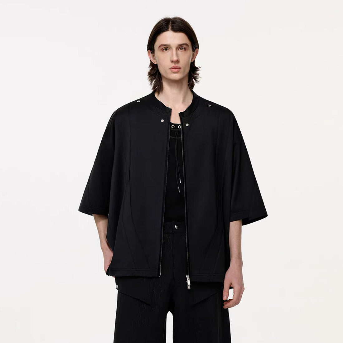 TIWILLTANG Layered Zip-Up T Shirt-T Shirt-S-Free Shipping Leatheretro