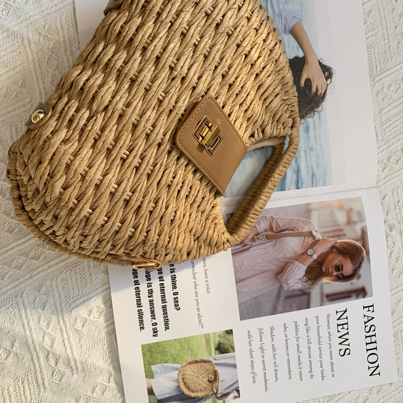 Stylish Women's Crossbody Shell Straw Bag-Khaki-Free Shipping Leatheretro
