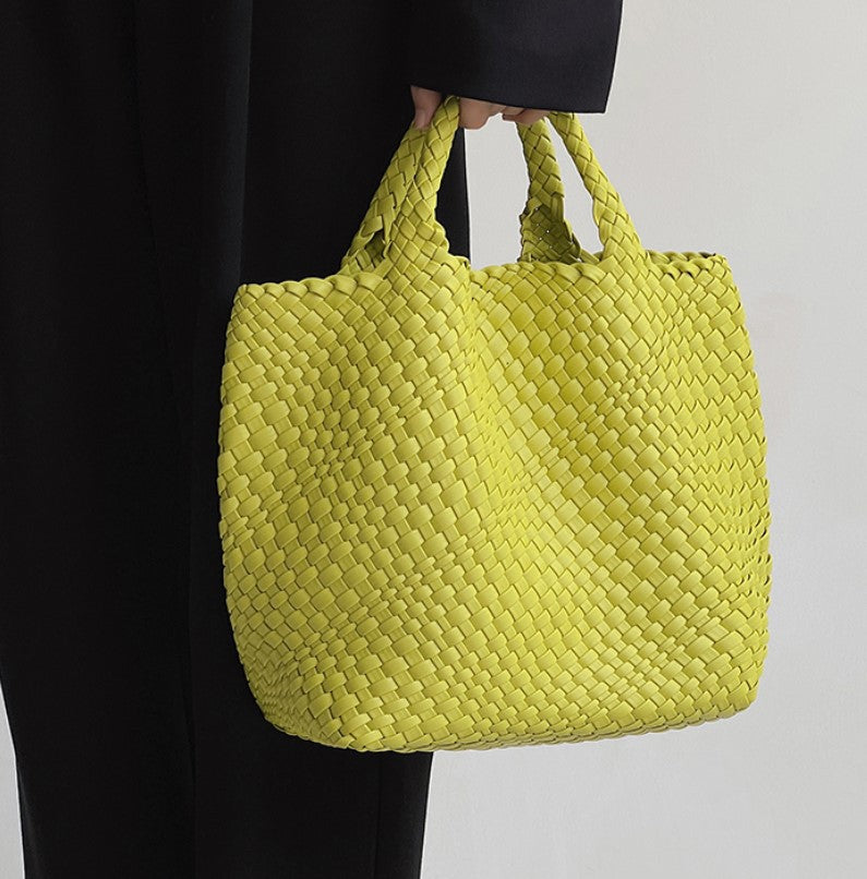 Handwoven Faux Leather Large Tote Bag for Women-Fruit green-Free Shipping Leatheretro