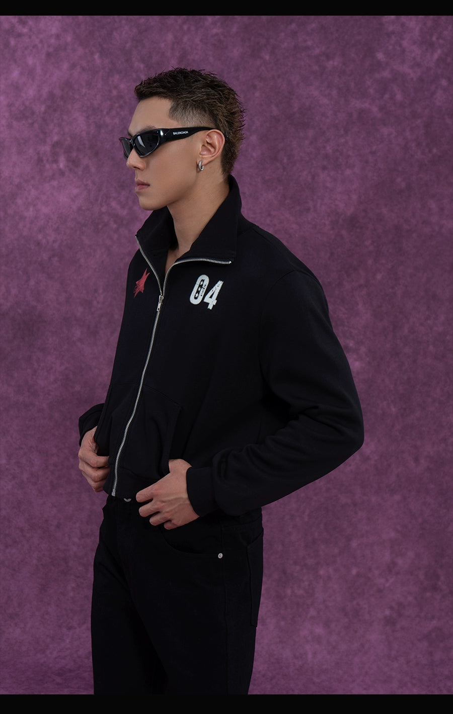 CLP Unisex Cropped Zip-Up Jacket with Print-Black-S-Free Shipping Leatheretro