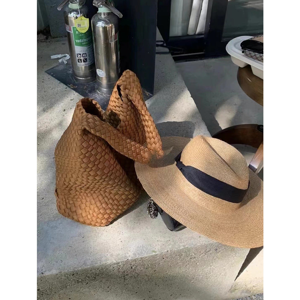 Handwoven Nylon Tote Bag for Women-Black + woven change purse-Free Shipping Leatheretro