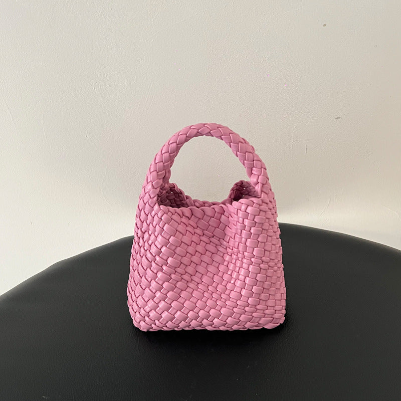 Handwoven Mini Faux Leather Handbag-黑色+编织零钱包+长链条-17cm *13cm-Free Shipping Leatheretro