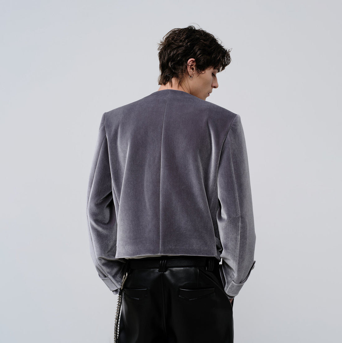 FACEONLAB Velvet Operatic Cropped Jacket Gray-Jacket-M (Preorder)-Free Shipping Leatheretro