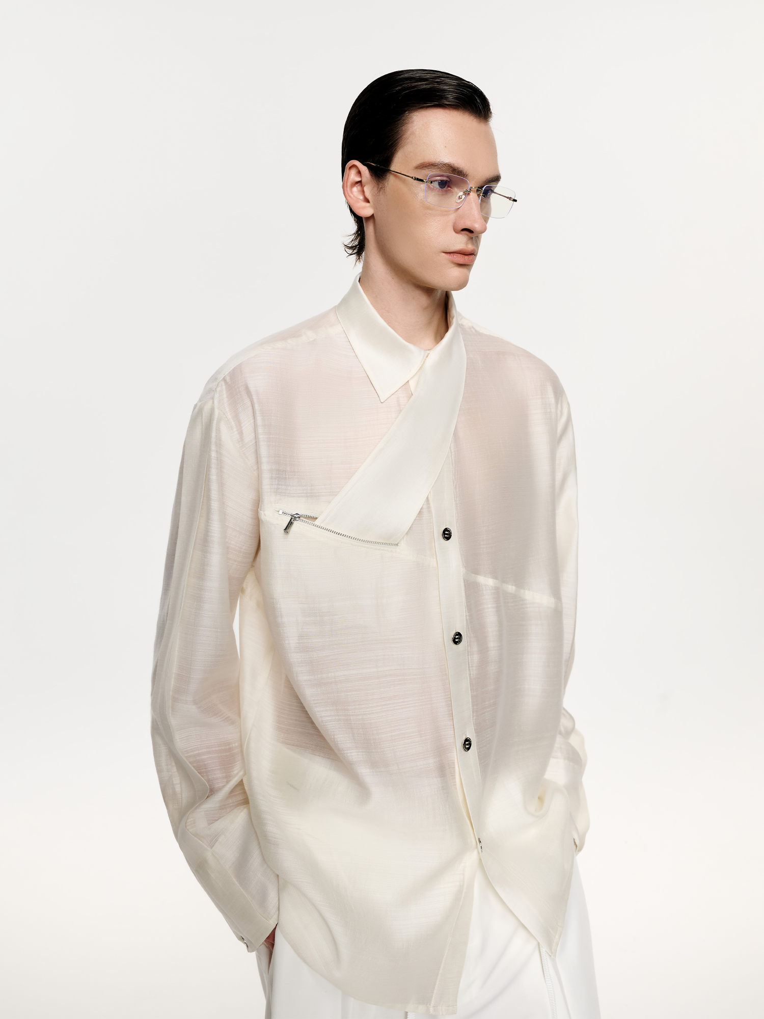 TIWILLTANG Structured Zip-Tie Tencel Shirt-Shirt-S-White-Free Shipping Leatheretro