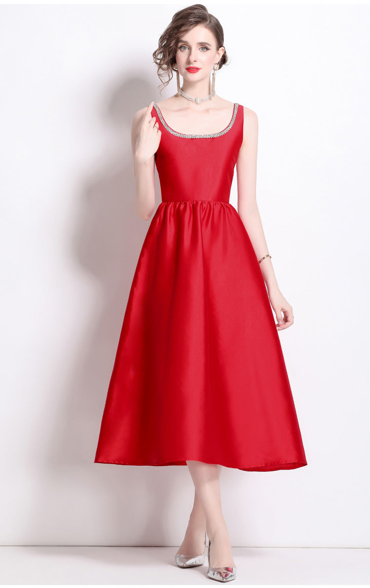 Elegant Square Neckline Sleeveless Dresses-dresses-Red-2XL-Free Shipping Leatheretro