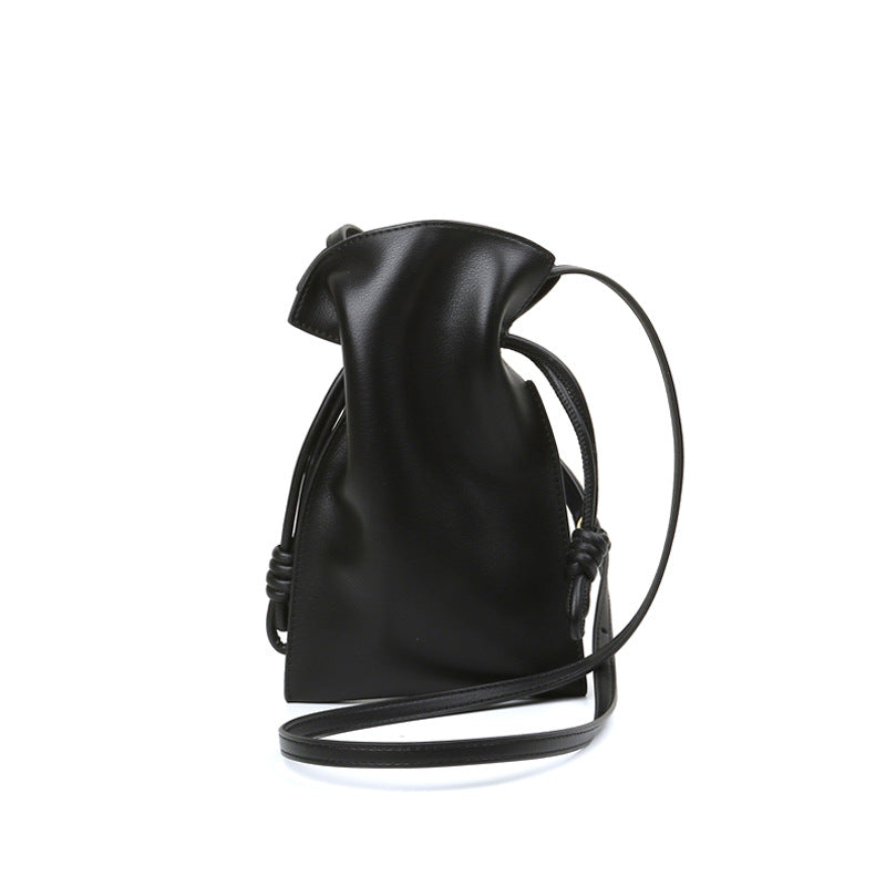 Adjustable Drawstring Bucket Bag Genuine Leather Shoulder Crossbody Tote Bags-Handbags-Black-Free Shipping Leatheretro