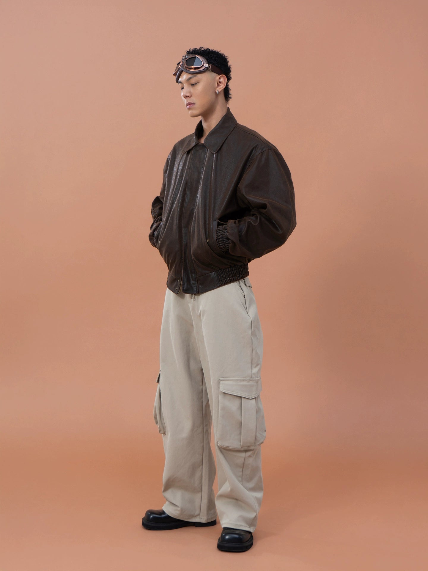 CLP Men's Brown Lapel Vintage Faux Leather Jacket-Coffee-M-Free Shipping Leatheretro