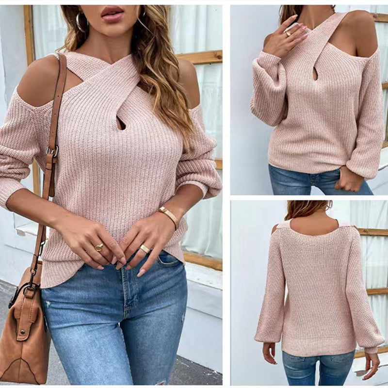 Casual Crossed Halter Knitted Sweaters-Sweater&Hoodies-Khaki-One Size-Free Shipping Leatheretro