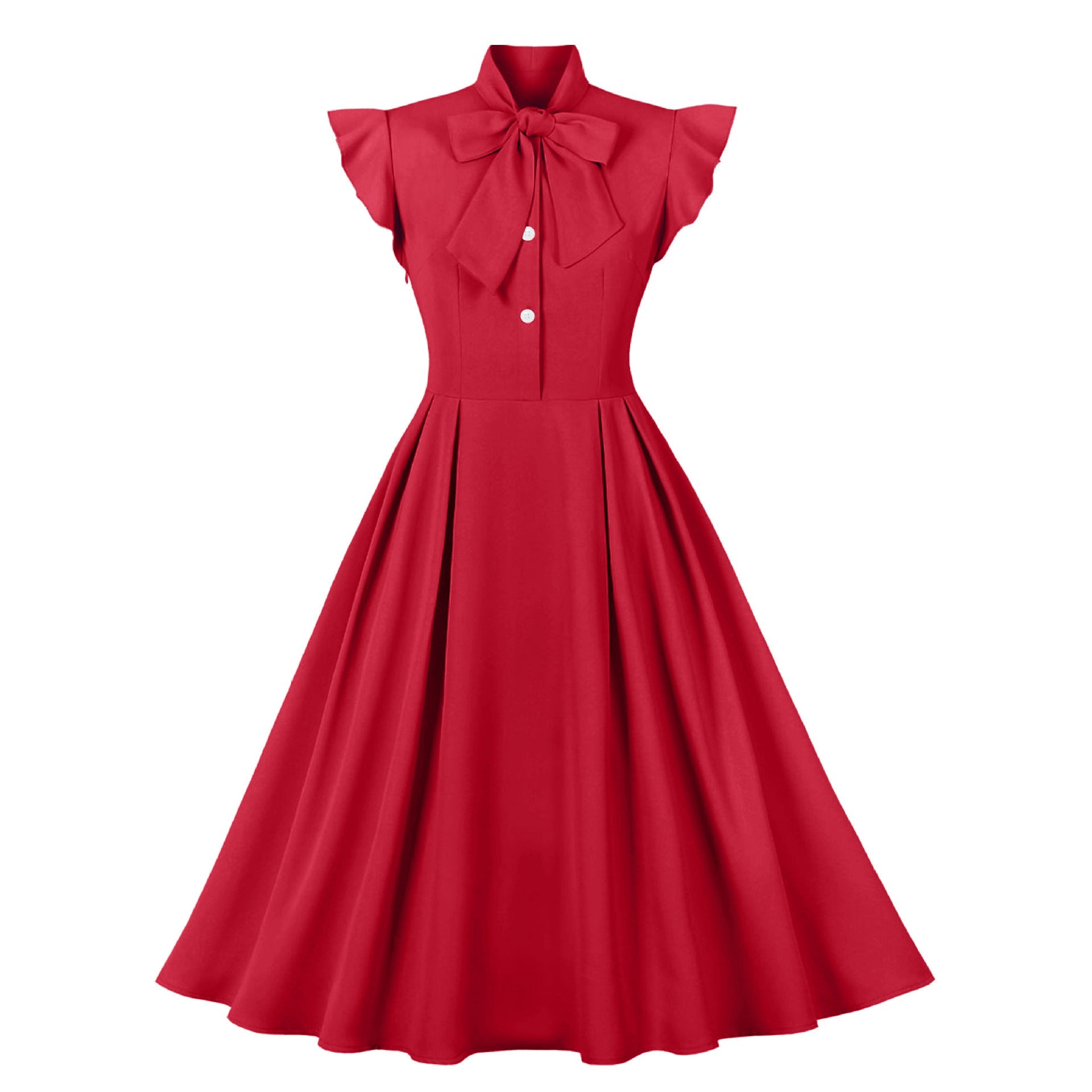 Vintage Ruffled Turnover Collar Dresses-Dresses-Red-S-Free Shipping Leatheretro