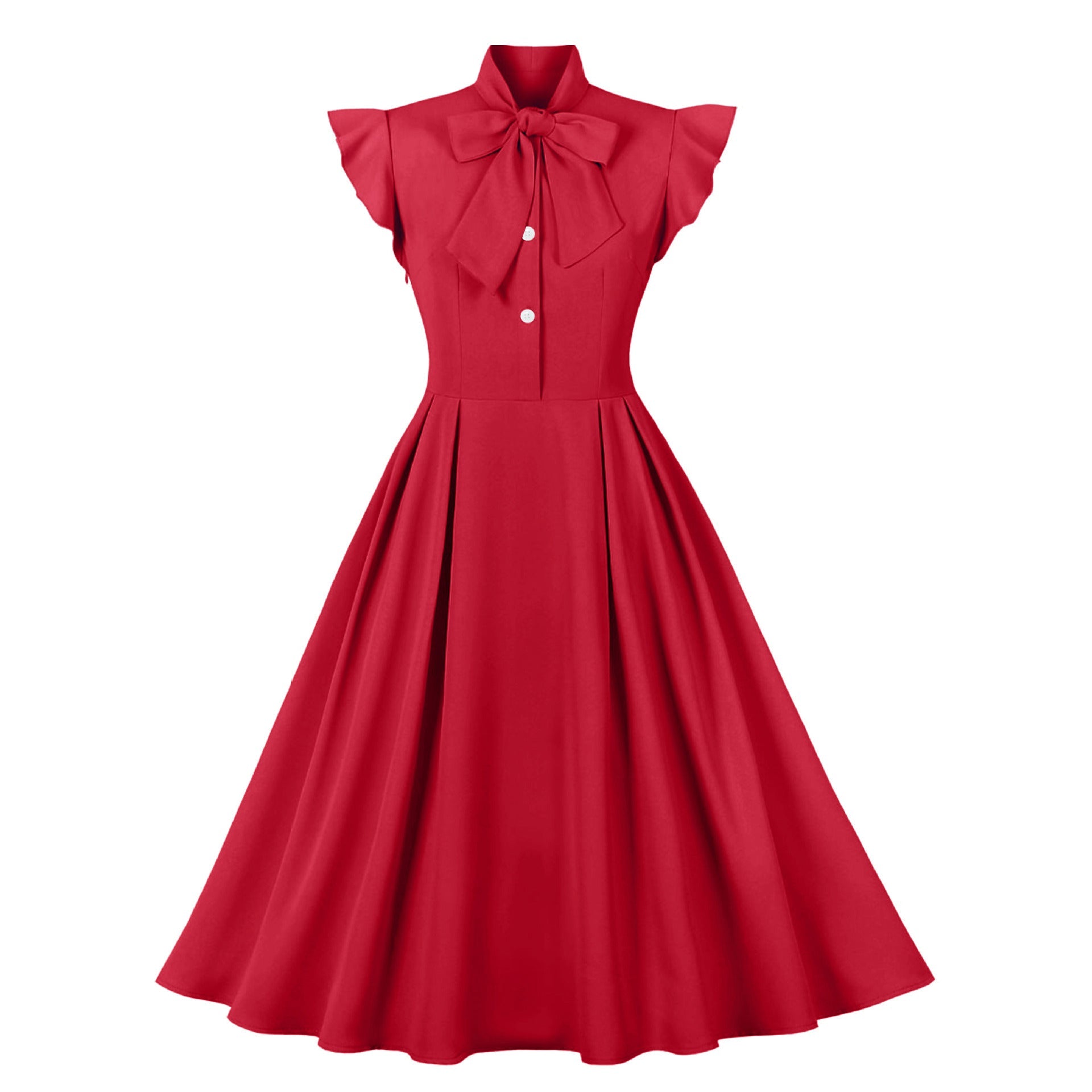 Vintage Ruffled Women Dresses-Dresses-Red-S-Free Shipping Leatheretro