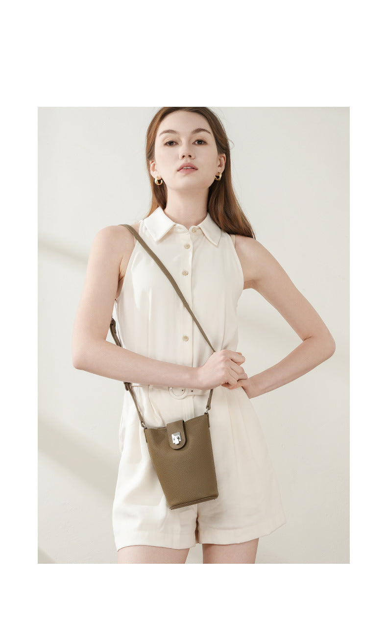 Top Grain Leather Shoulder Phone Bag for Women-Leather Phone Bags-Ivory-13*6.5*17.5-Free Shipping Leatheretro