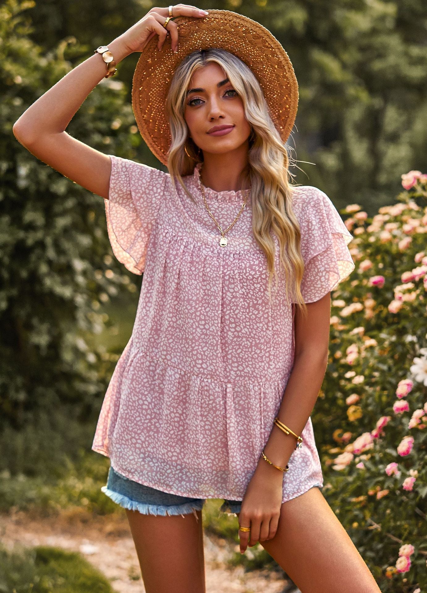 Casual Designed Round Neck Short Sleeves T Shirts-Shirts & Tops-Pink-S-Free Shipping Leatheretro