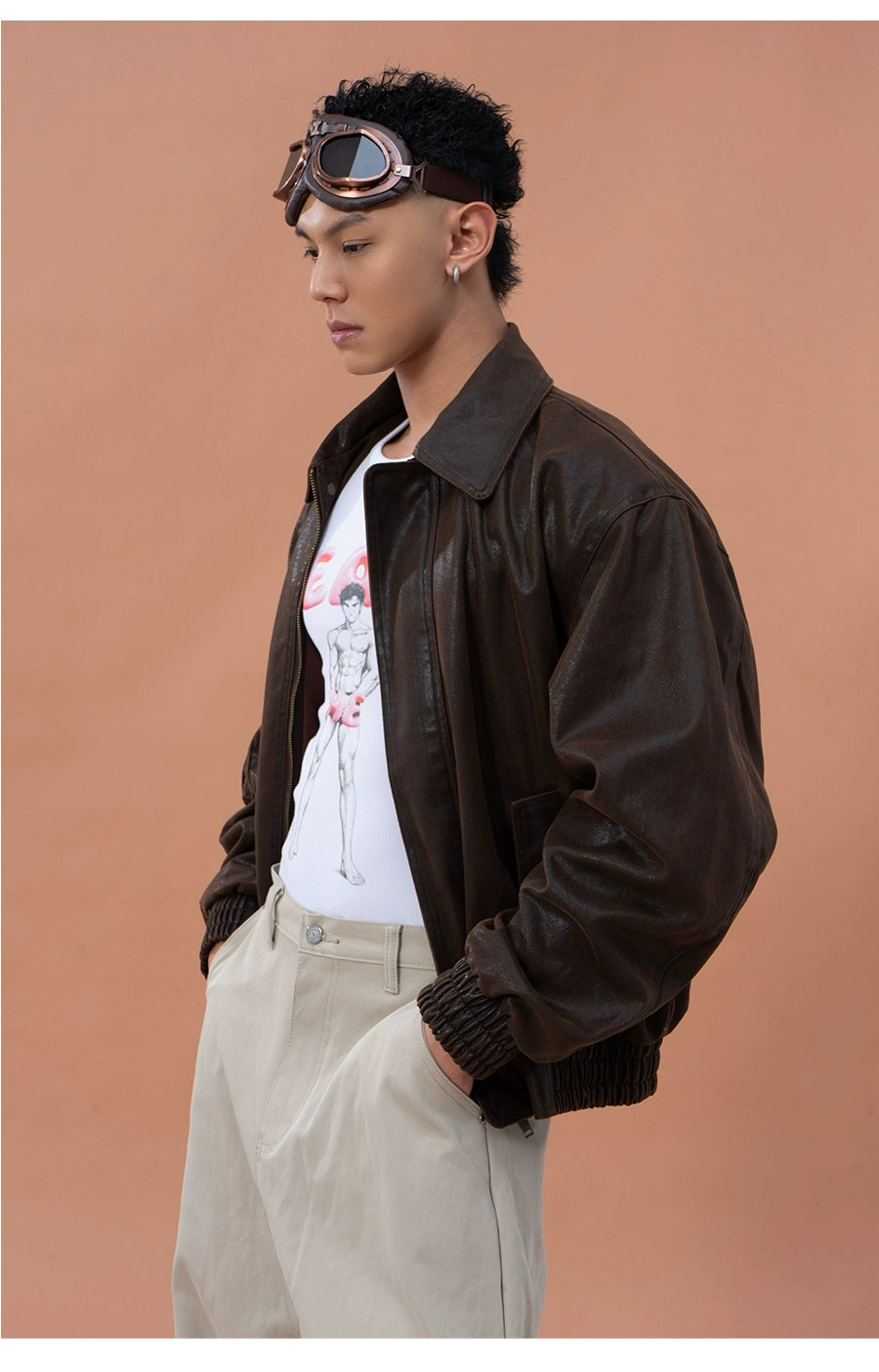 CLP Men's Brown Lapel Vintage Faux Leather Jacket-Coffee-M-Free Shipping Leatheretro