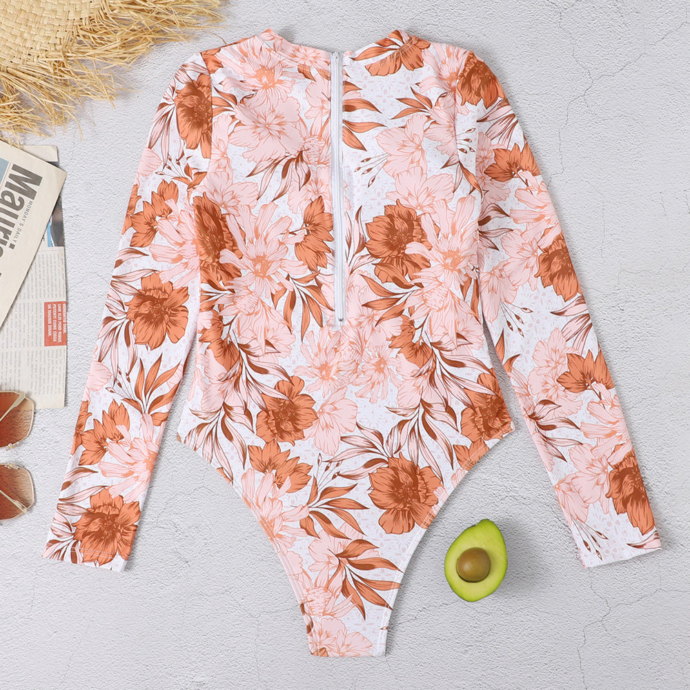 Pink Floral Long Sleeves Surf Wear for Women-Swimwear-The same as picture-S-Free Shipping Leatheretro