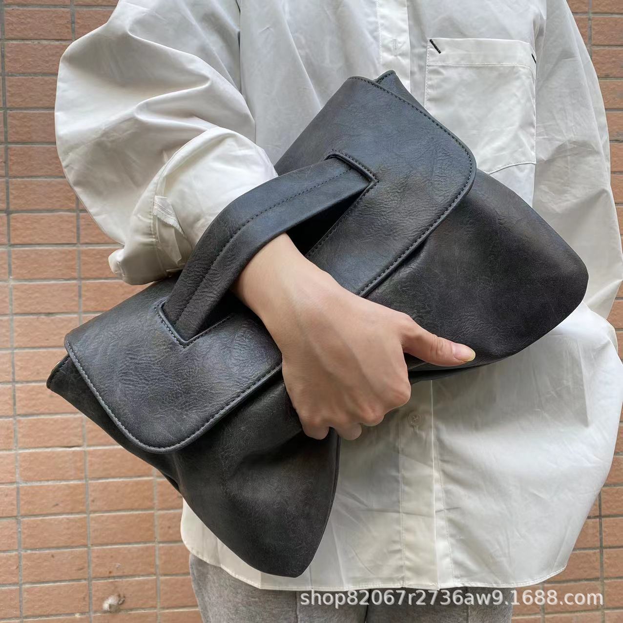Large Capacity Faux Leather File Organizer, Shoulder Bag for Documents-grey-Free Shipping Leatheretro