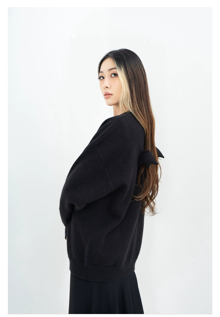 CLP Butterfly Love Beaded Cardigan - Oversized Knit Sweater-Black-Short- Three Buttons-Free Shipping Leatheretro