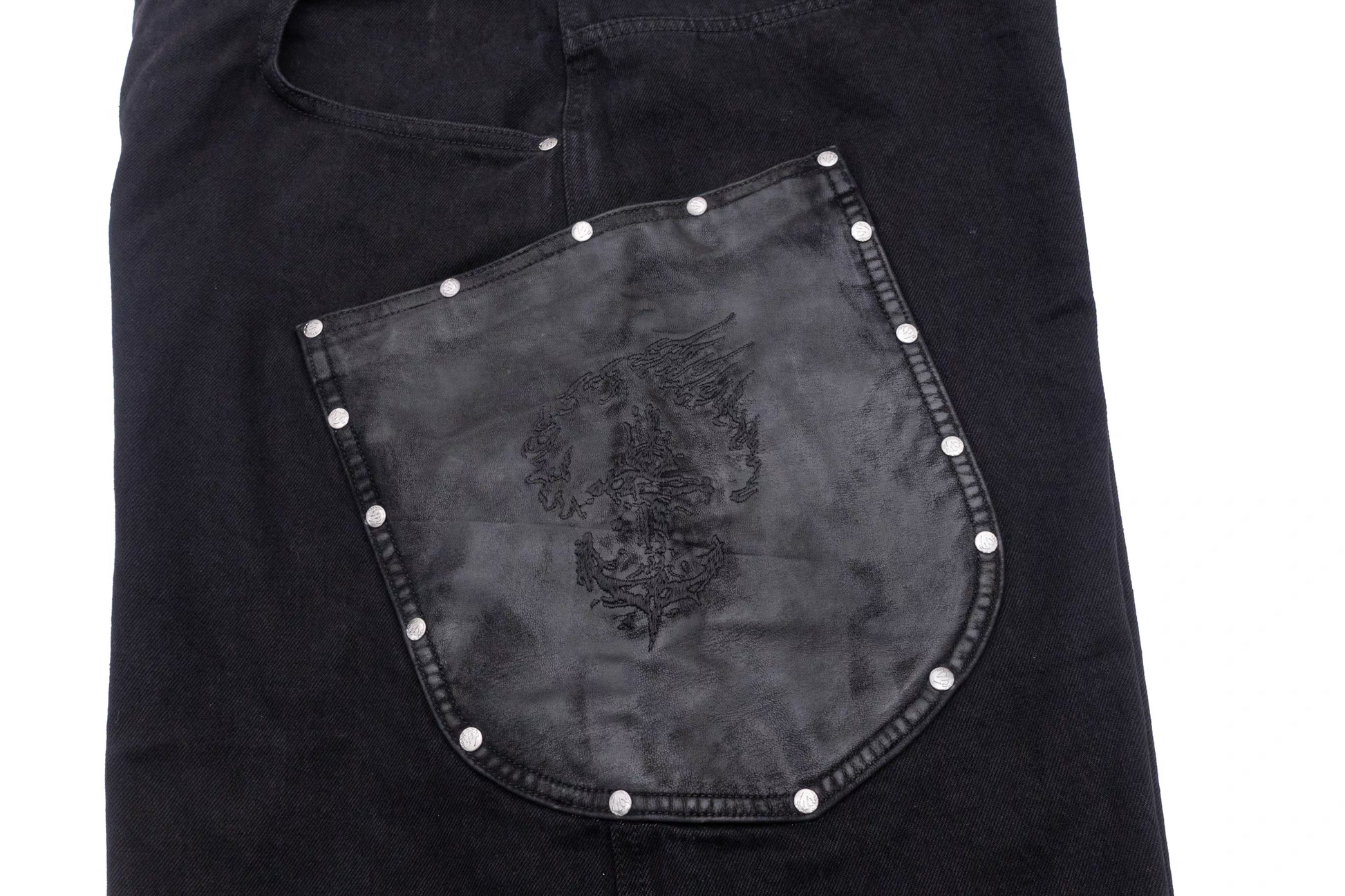 IN EXISTENCE Washed Rivet-Trim Patch Denim Shorts-Shorts-S (1)-Free Shipping Leatheretro
