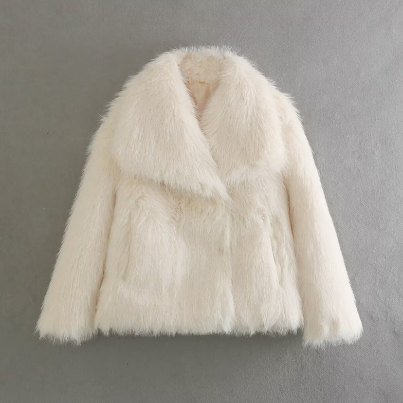 Women Faux Fur Short Overcoats-Coats & Jackets-White-XS-Free Shipping Leatheretro