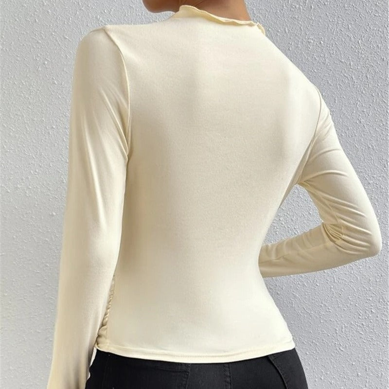 Designed Sexy Long Sleeves T Shirts-Shirts & Tops-Apricot-S-Free Shipping Leatheretro