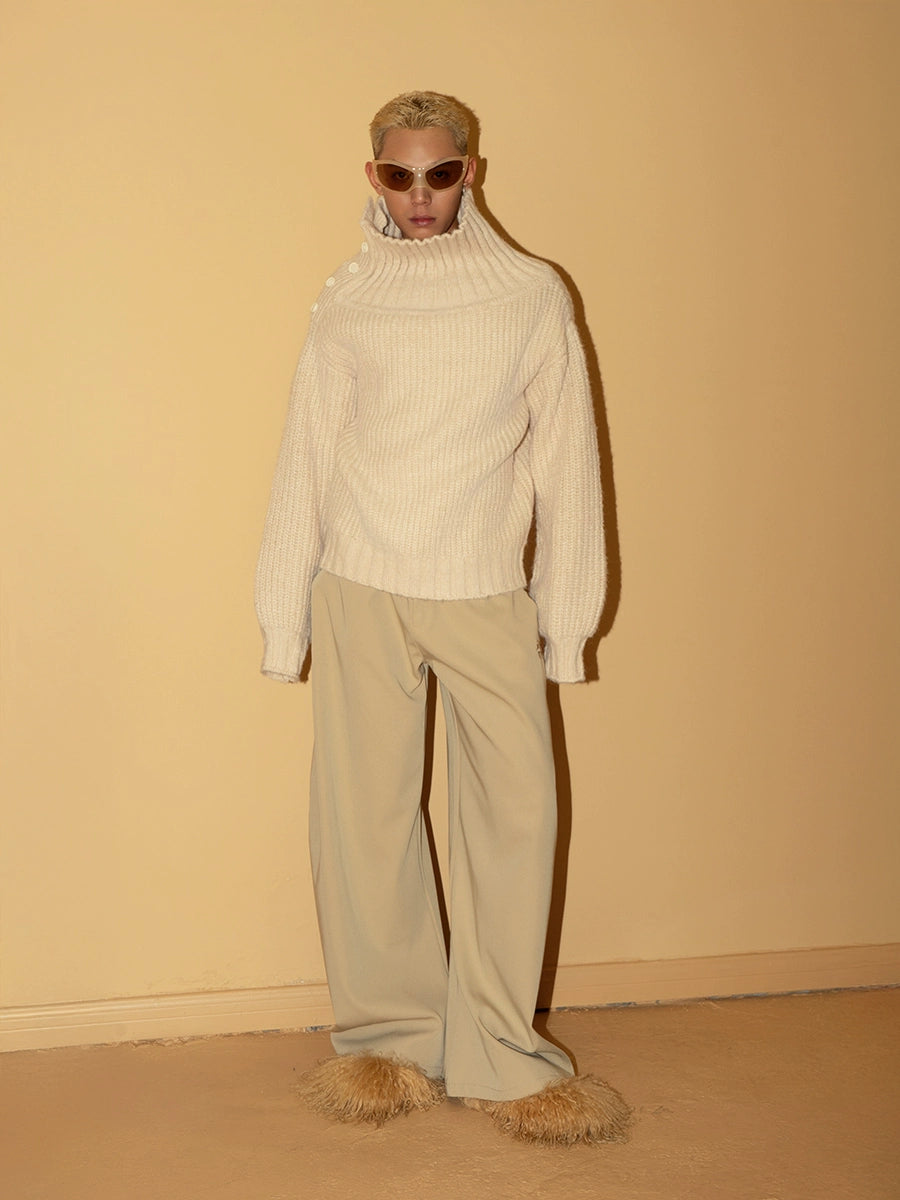 CLP Men's Apricot Cable-Knit Turtleneck Sweater-Apricot-S-Free Shipping Leatheretro