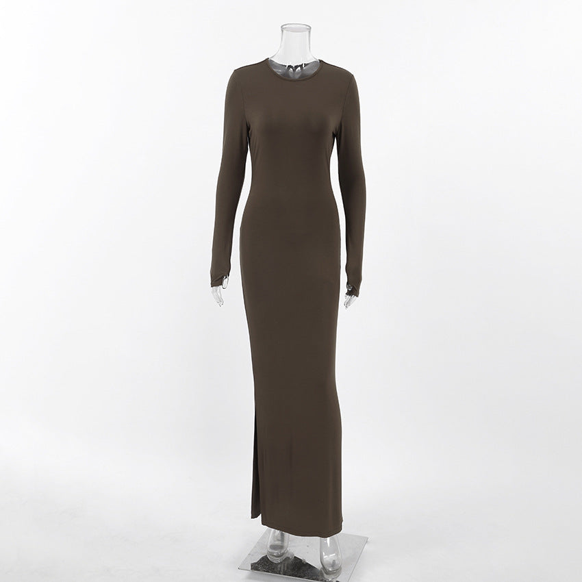 Vintage Brown Long Sheath Dresses-Brown-S-Free Shipping Leatheretro