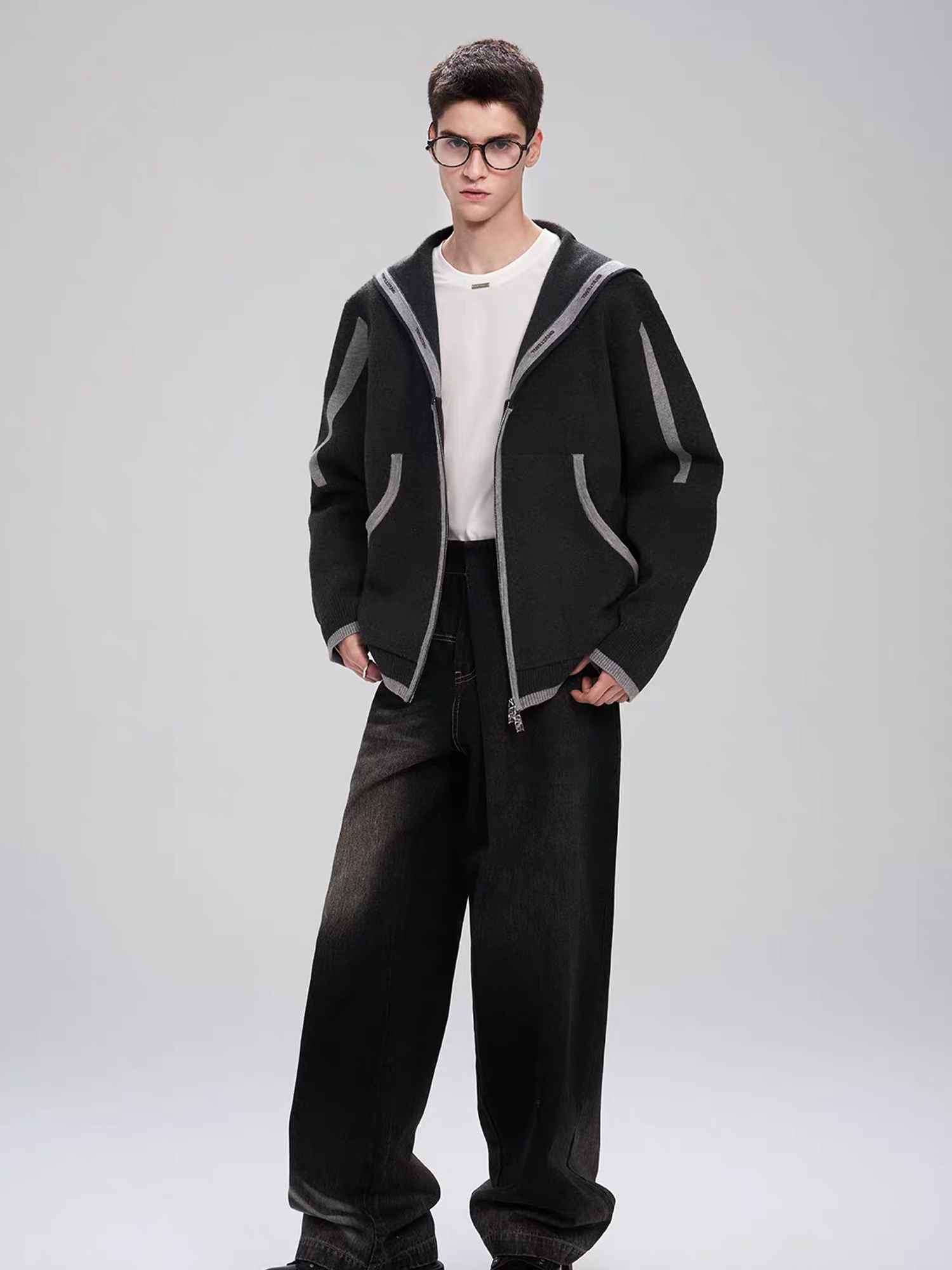 TIWILLTANG Contrast-Trim Sailor-Collar Jacket