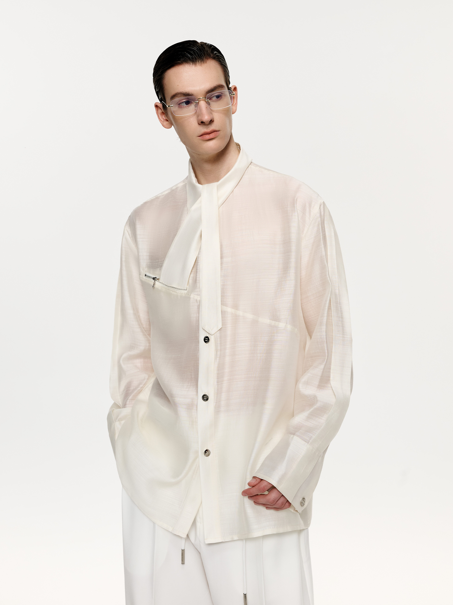 TIWILLTANG Structured Zip-Tie Tencel Shirt-Shirt-S-White-Free Shipping Leatheretro