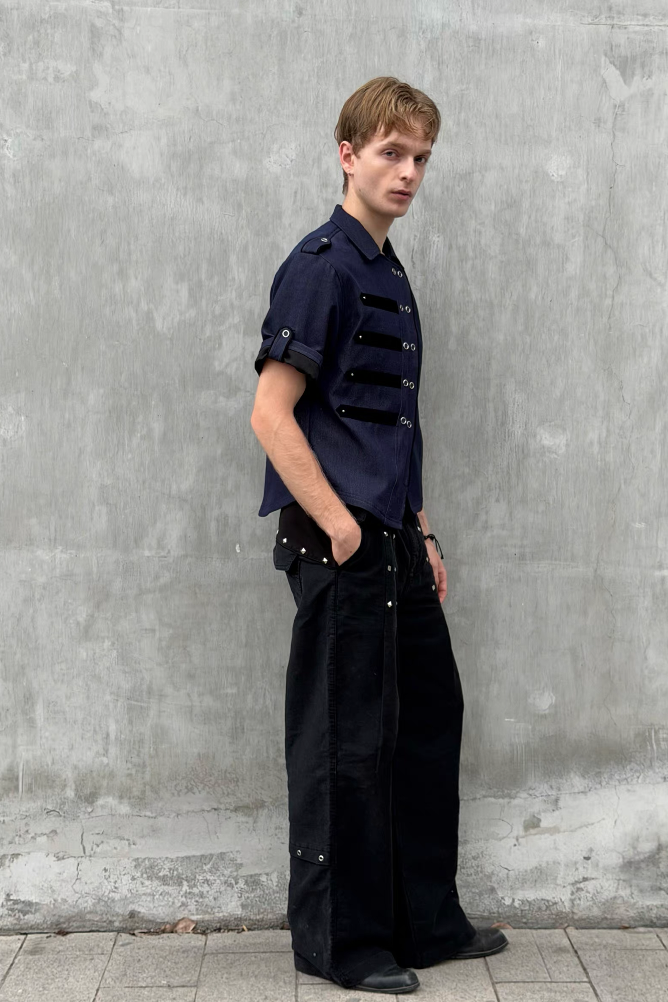 ESAIAS Asymmetrical Rivet-Strap Half Shirt-Half shirt-S-Free Shipping Leatheretro