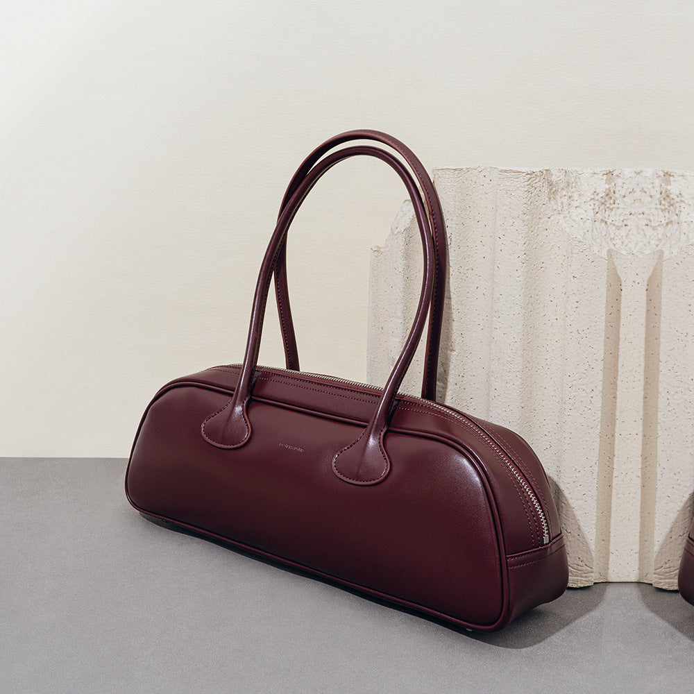 Vintage Bowling Bag – New Design Multipurpose Cowhide Leather Shoulder Handbags-Handbags-White-Free Shipping Leatheretro