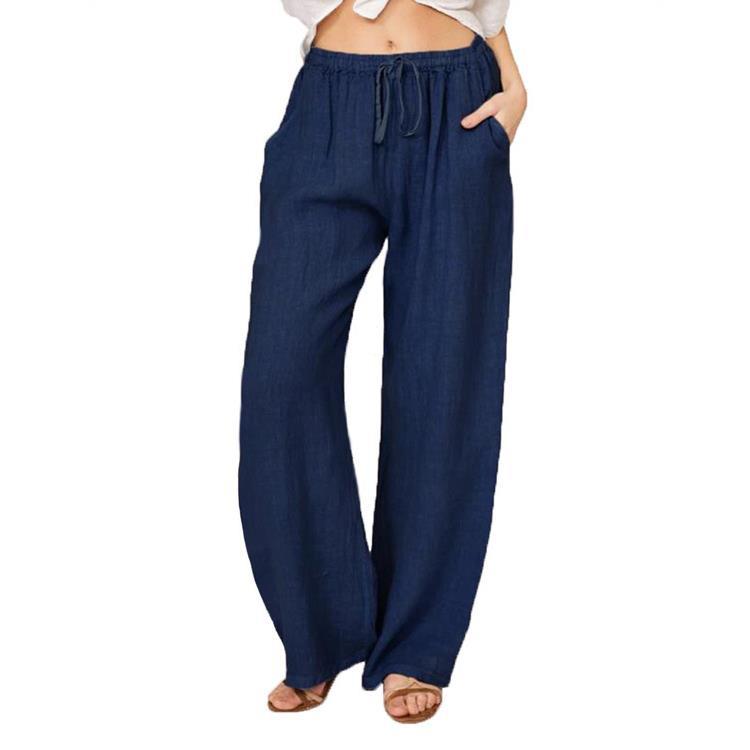 Casual Cotton Linen Plus Sizes Wide Legs Pants-Pants-Navy Blue-S-Free Shipping Leatheretro