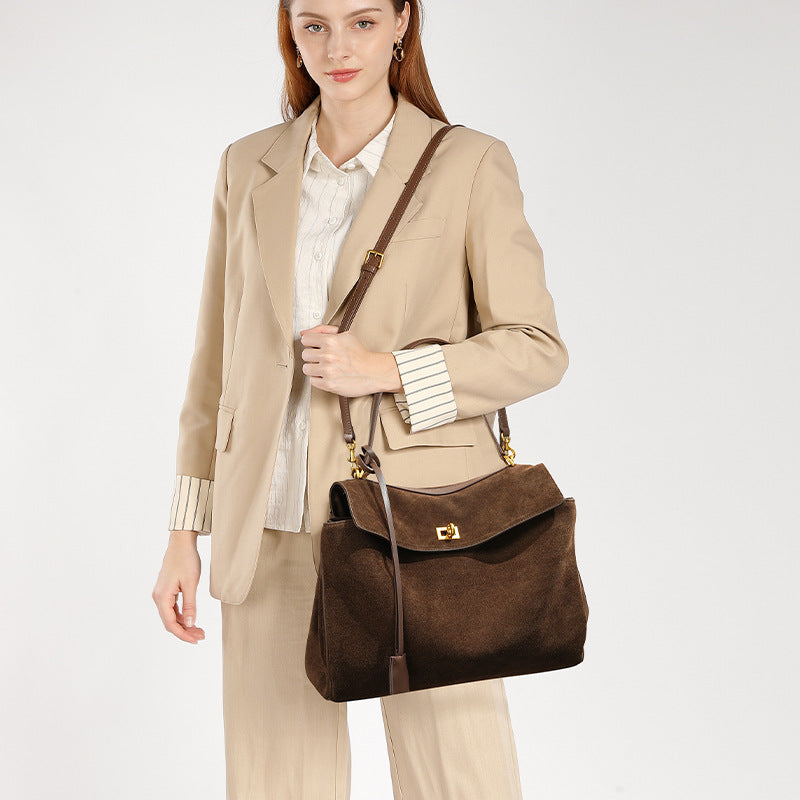 Luxury Large Capacity Genuine Leather Women's Tote with Detachable Strap, Elegant Shoulder & Underarm Purse for Fall/Winter-Handbags-Dark coffee large (frosted suede)-Free Shipping Leatheretro