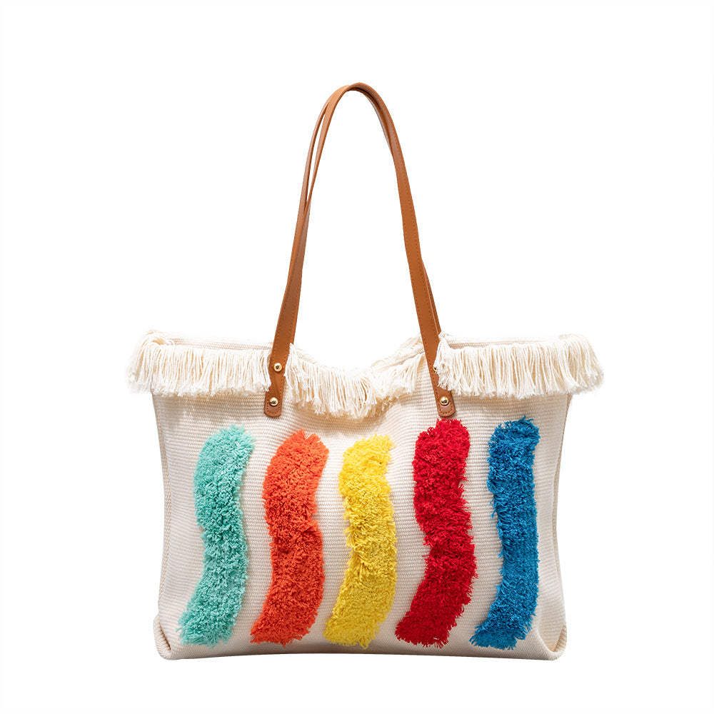 Premium Canvas Rainbow Handbag with Large Capacity Tote Bag-YX23004-1-50*10*32CM-Free Shipping Leatheretro