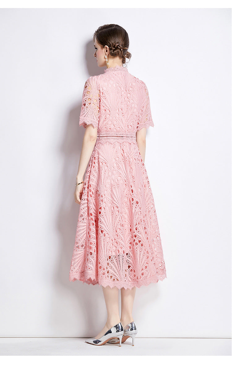 Vintage Embroidery Summer Pink Lace Dresses-Dresses-Pink-2XL-Free Shipping Leatheretro